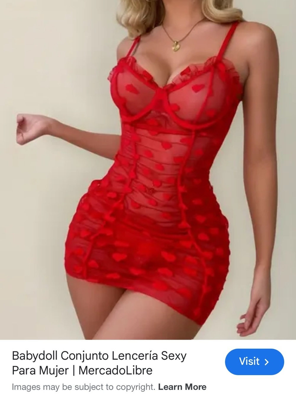 Heart Mesh Frill Trim Underwire Lingerie Mini Dress Red Large - Picture 4 of 9